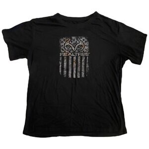 Realtree by Staghorn Creek Mens XL Black‎ Graphic T-Shirt Antler Flag Camo Tee